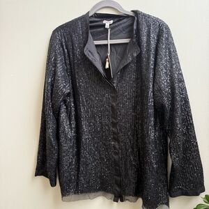 NWT Johnny Was Womens Black Grace Sequin Silk Button Up Designer $248 Size XXL